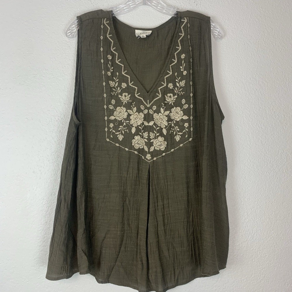 Perch by‎ Blue Pepper Shirt 3X Sleeveless Boho Crinkle Tank Top Forest Fairy